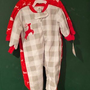 2 Hudson Baby Fleece Sleep and Play Holiday PJ's 0-3 Months *NEW* yy1